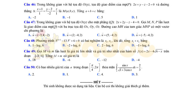 Đề thi thử THPT Quốc gia năm 2017 môn Toán
