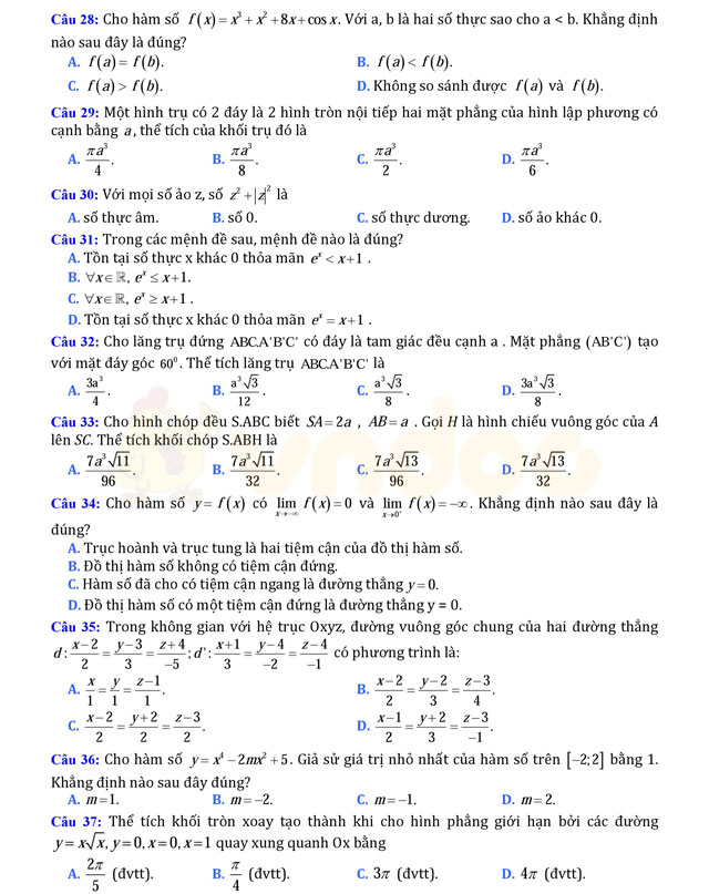 Đề thi thử THPT Quốc gia năm 2017 môn Toán