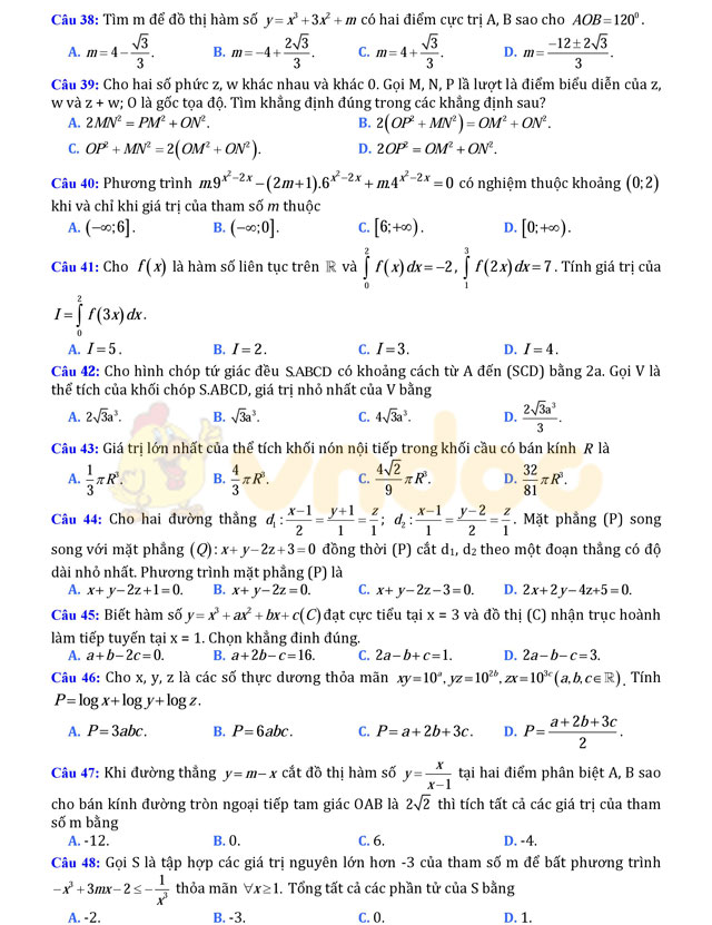 Đề thi thử THPT Quốc gia năm 2017 môn Toán