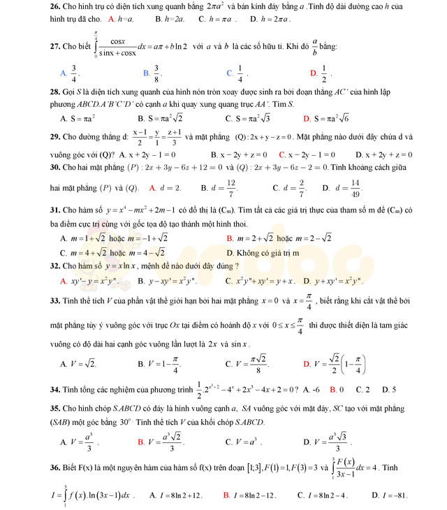 Đề thi thử THPT Quốc gia năm 2017 môn Toán 