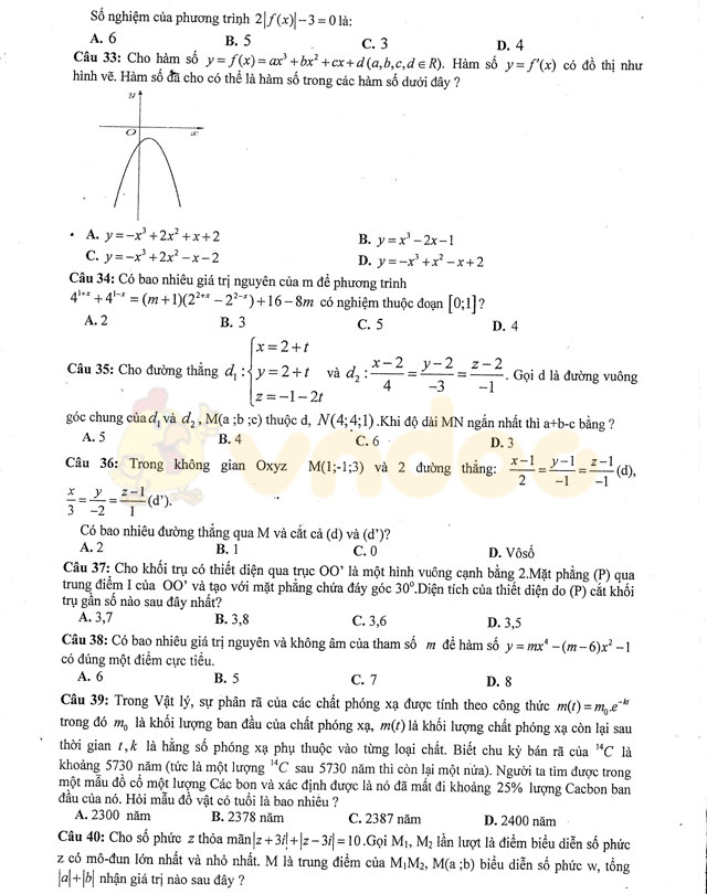 Đề thi thử THPT Quốc gia năm 2017 môn Toán
