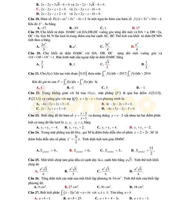 Đề thi thử THPT Quốc gia năm 2017 môn Toán 