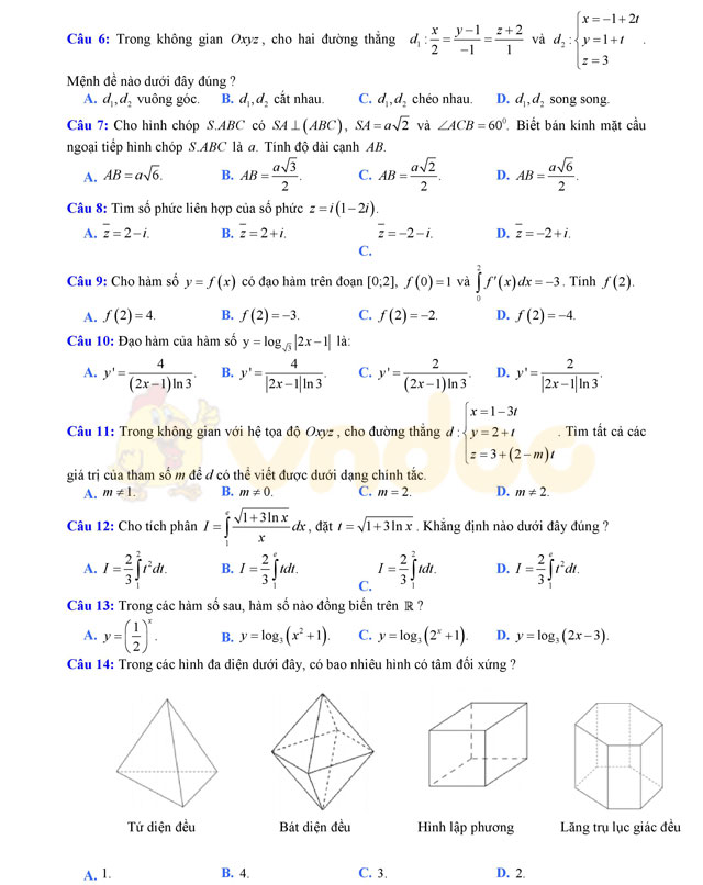 Đề thi thử THPT Quốc gia năm 2017 môn Toán