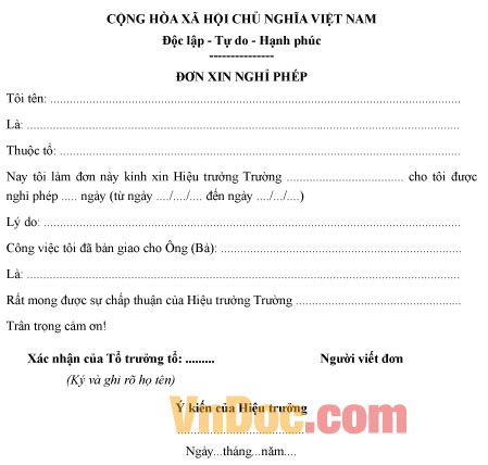 Mẫu đơn xin nghỉ phép dành cho giáo viên