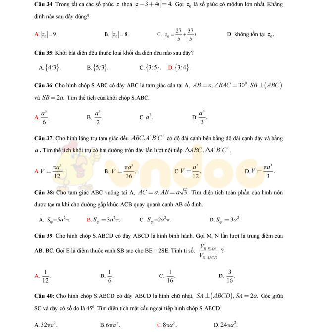 Đề thi thử THPT Quốc gia năm 2017 môn Toán