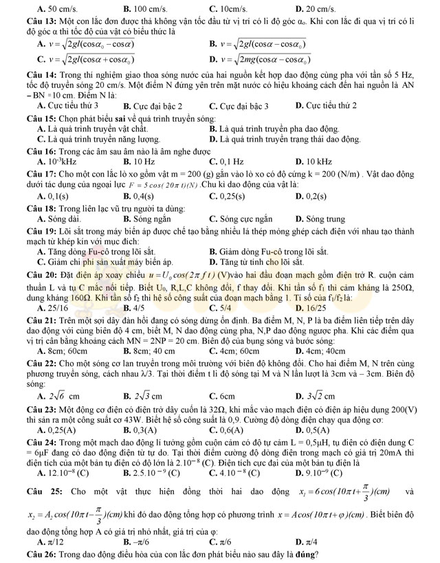 Đề thi thử THPT Quốc gia 2017 môn Vật lý