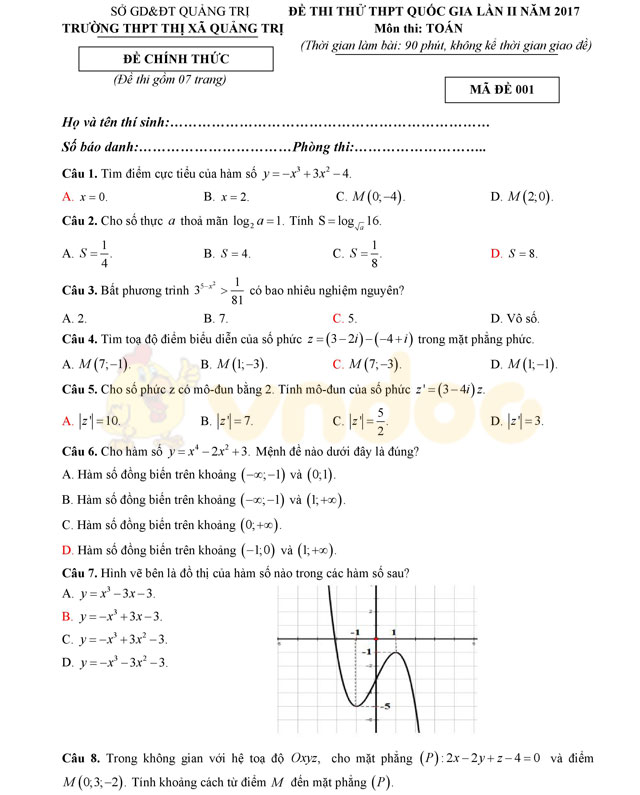 Đề thi thử THPT Quốc gia năm 2017 môn Toán 