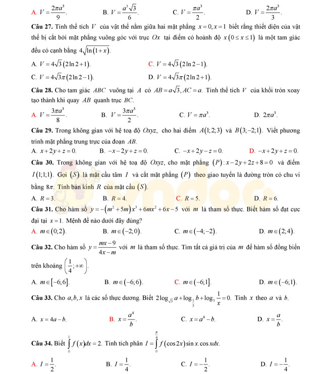 Đề thi thử THPT Quốc gia năm 2017 môn Toán 