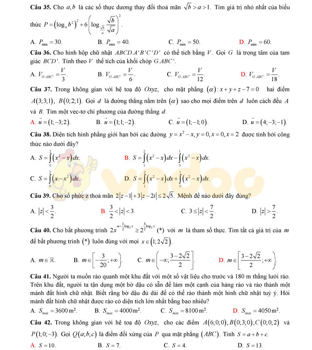 Đề thi thử THPT Quốc gia năm 2017 môn Toán 