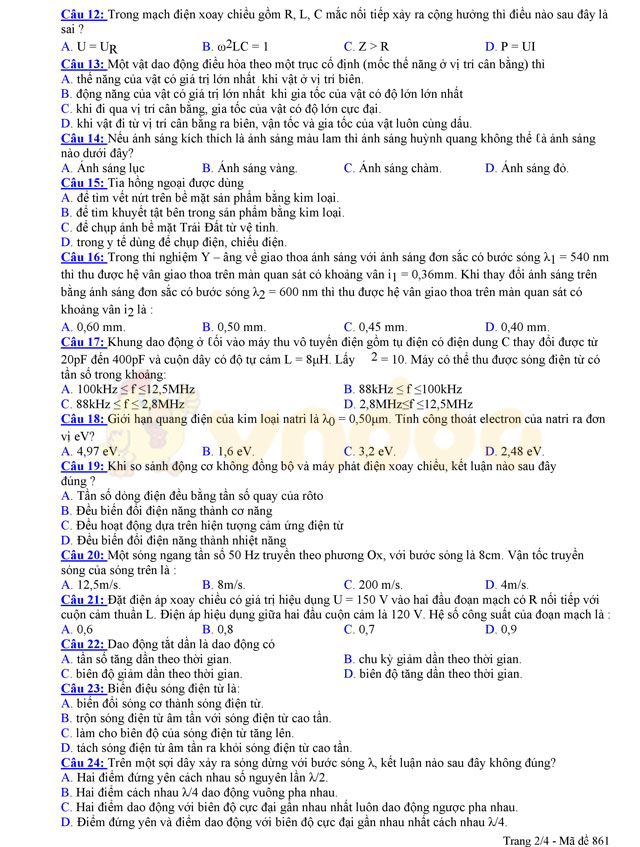 Đề thi thử THPT Quốc gia năm 2017 môn Vật lý