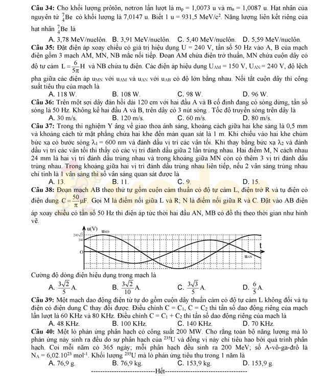 Đề thi thử THPT Quốc gia năm 2017 môn Vật lý