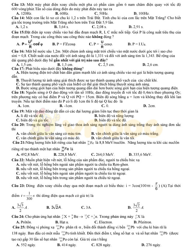 Đề thi thử THPT Quốc gia năm 2017 môn Vật lý