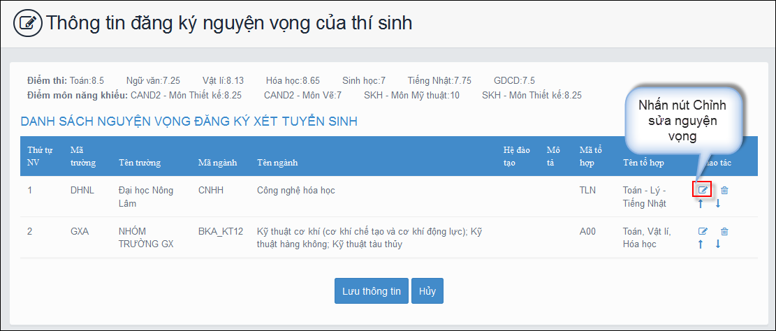 Hướng dẫn thao tác thay đổi nguyện vọng trên online và mẫu giấy