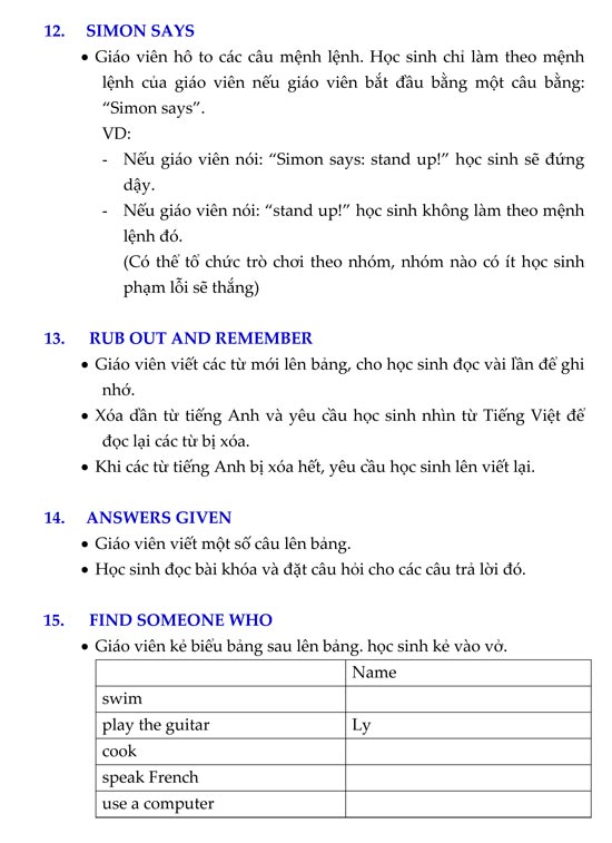 Các trò chơi Tiếng Anh hữu ích cho học sinh
