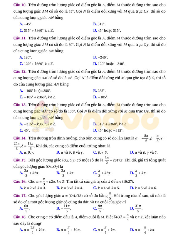 315 câu trắc nghiệm lượng giác
