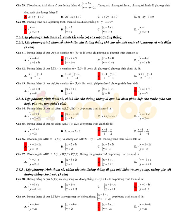 Trắc nghiệm phương pháp tọa độ trong mặt phẳng