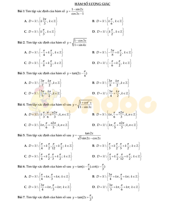 Câu hỏi trắc nghiệm phương trình lượng giác có đáp án
