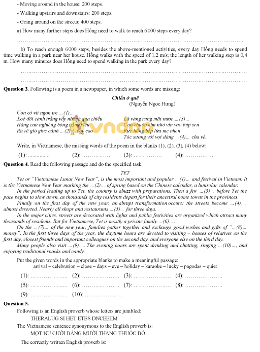 Đề thi tuyển sinh vào lớp 6