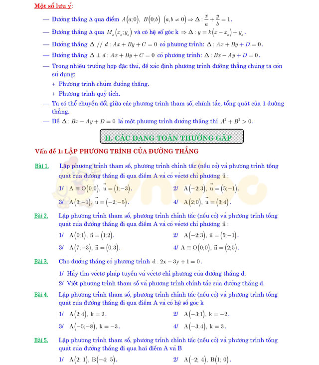 Chuyên đề phương pháp tọa độ trong mặt phẳng