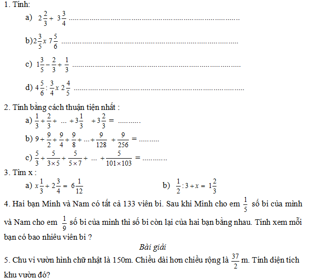 Bài tập cuối tuần môn Toán lớp 5