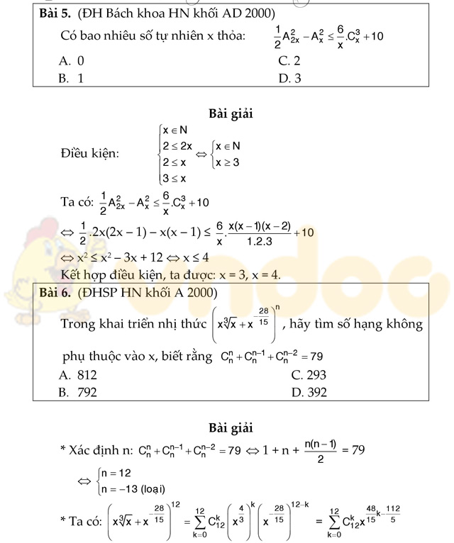 Câu hỏi trắc nghiệm biểu thức tổ hợp và nhị thức Newton