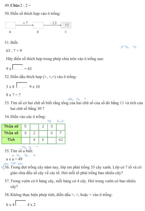 Bài tập Toán lớp 3