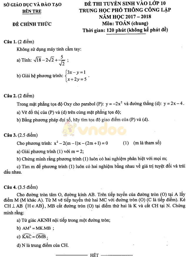 Đề thi vào lớp 10 môn Toán