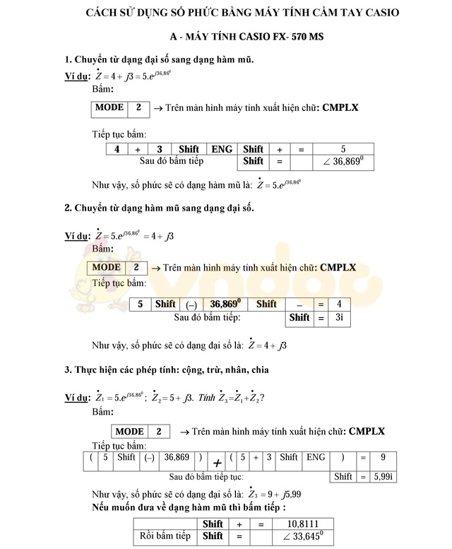 Cách sử dụng số phức bằng máy tính cầm tay Casio