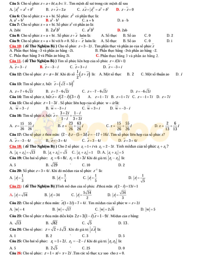 Lý thuyết và bài tập chuyên đề số phức