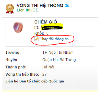 Thay đổi thông tin cá nhân tham dự IOE 2017 - 2018