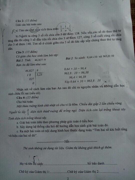 Đề thi kiến thức chuyên môn tiểu học Vĩnh phúc năm 2017