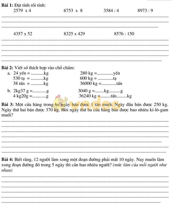 Bài tập cuối tuần cho HSY lớp 5