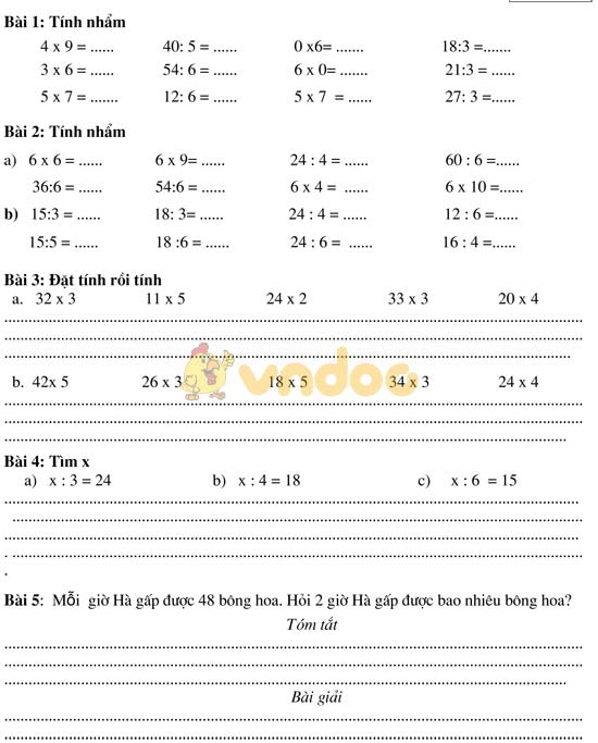 Bài tập cuối tuần cho HSY lớp 3