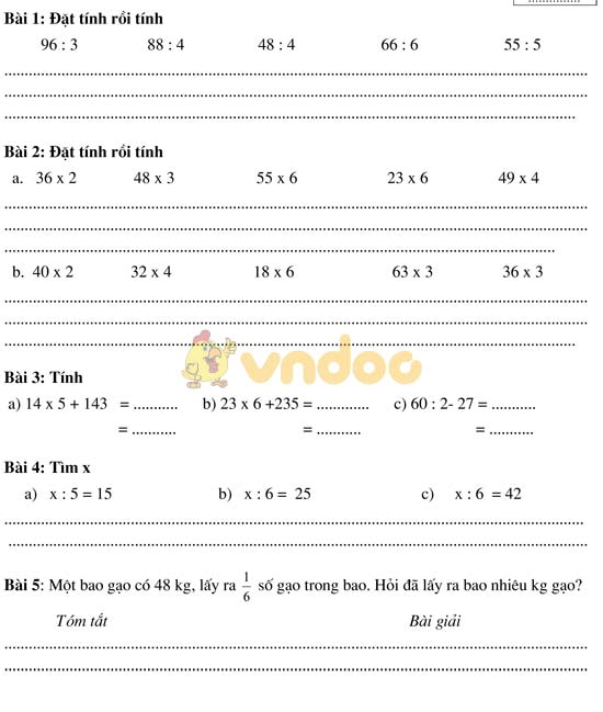 Bài tập cuối tuần cho HSY lớp 3