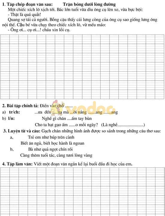 Bài tập cuối tuần cho HSY lớp 3
