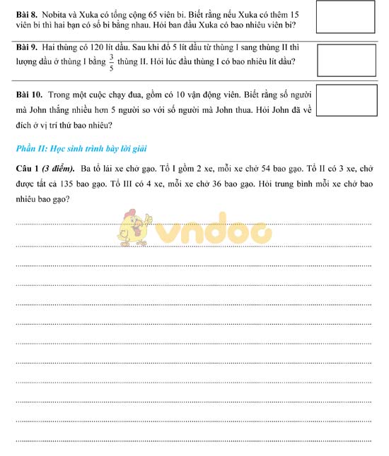 Đề kiểm tra kiến thức ôn luyện hè môn Toán lớp 5