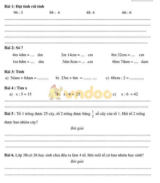 Bài tập cuối tuần cho HSY lớp 3