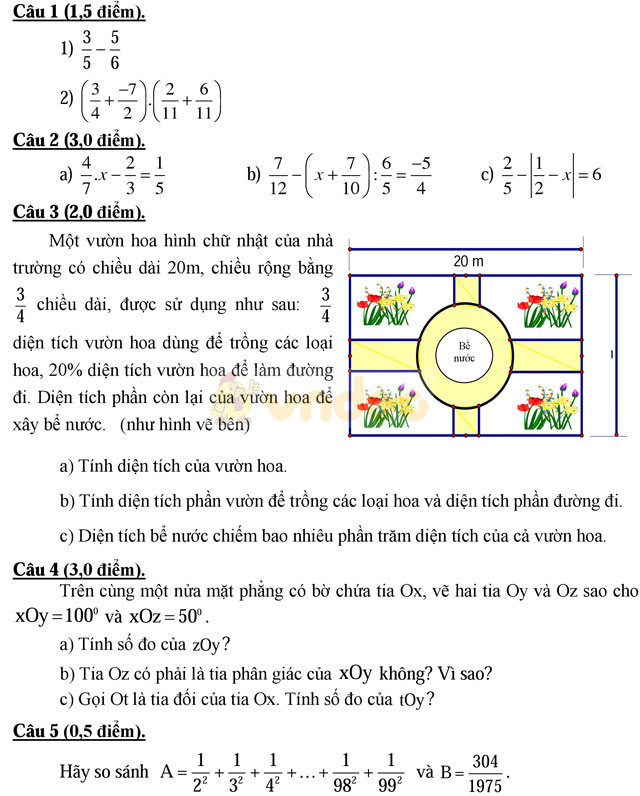 Đề thi khảo sát chất lượng đầu năm môn Toán lớp 7 trường THCS Cẩm Vũ, Hải Dương năm học 2017 - 2018