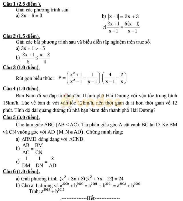 Đề thi khảo sát chất lượng đầu năm môn Toán lớp 9 trường THCS Cẩm Vũ, Hải Dương năm học 2017 - 2018