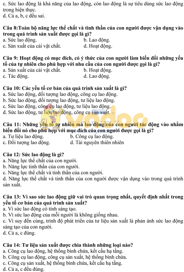 13 bài trắc nghiệm Giáo dục công dân lớp 11