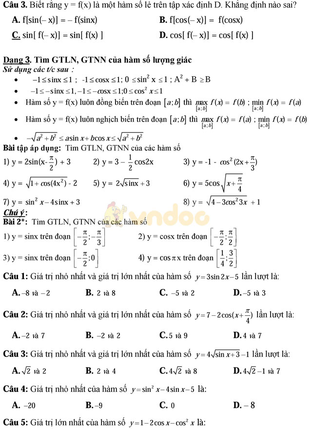 Bài tập hàm số lượng giác