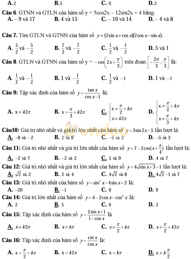 Bài tập hàm số lượng giác