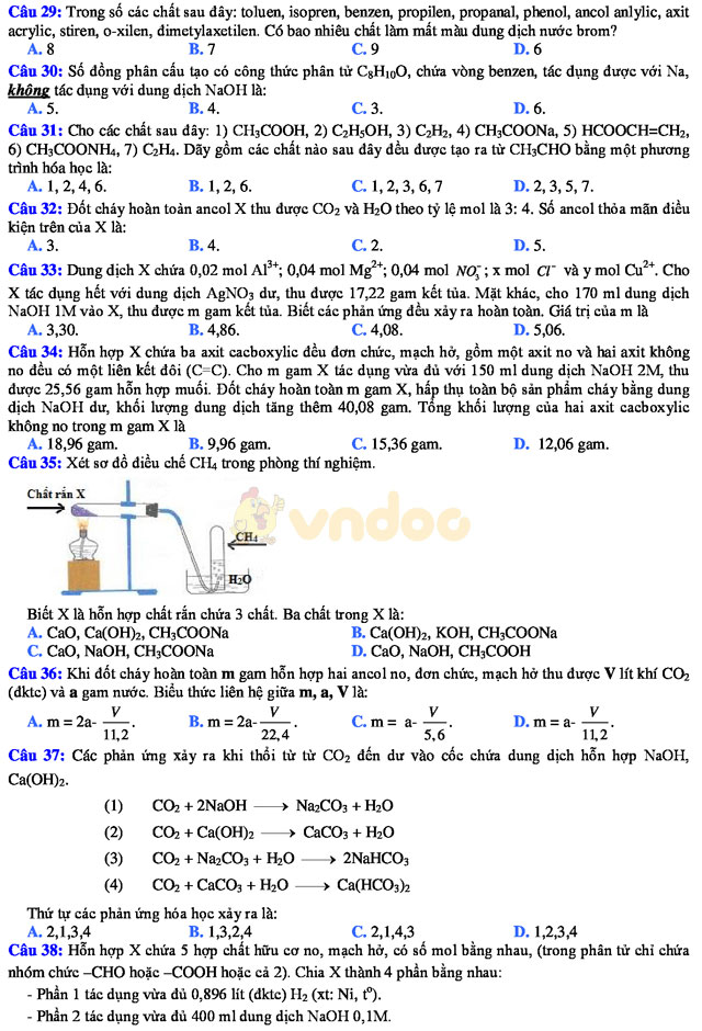 Đề thi khảo sát chất lượng đầu năm môn Hóa học lớp 12 trường THPT Thuận Thành 1, Bắc Ninh năm học 2017 - 2018