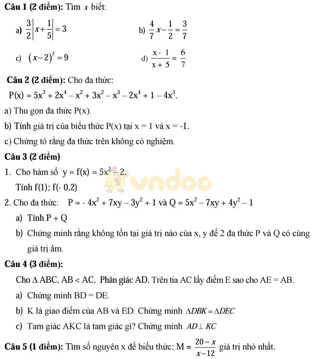 Đề thi khảo sát chất lượng đầu năm môn Toán lớp 8 trường THCS Ngọc Châu, Hải Dương năm học 2016 - 2017
