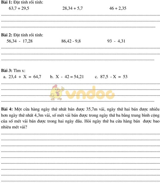 Bài tập cuối tuần phụ đạo HSY lớp 5