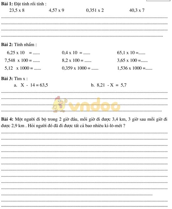 Bài tập cuối tuần phụ đạo HSY lớp 5