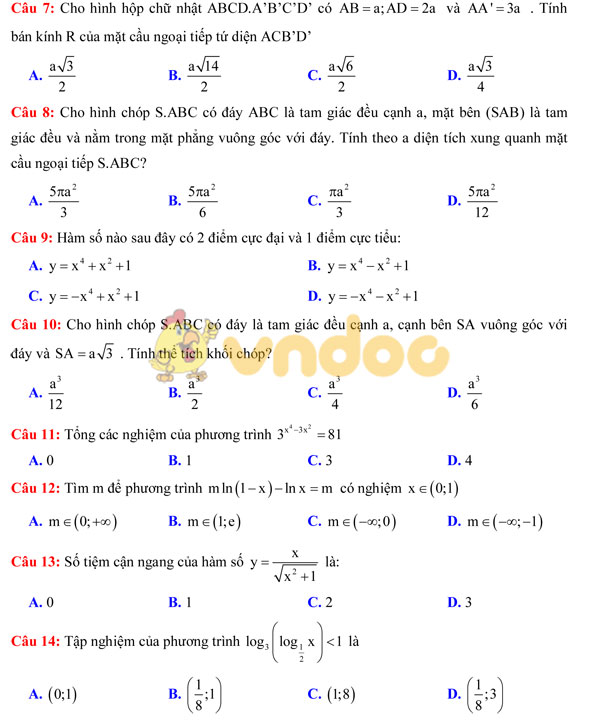 Kỳ thi THPT Quốc Gia môn Toán năm học 2016 - 2017