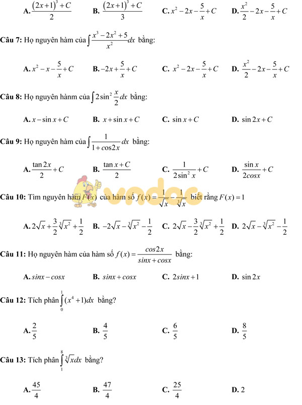Bài tập trắc nghiệm môn Toán lớp 12 có đáp án