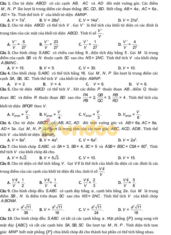 Bài tập có lời giải chi tiết môn Toán lớp 12