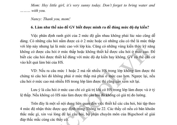 Câu hỏi 4 cấp độ môn tiếng Anh 
